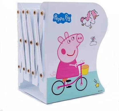 R H lifestyle Peppa Pig - White Metal Bookends Decorative Desk Accessories Organizer Creative Adjustable Book Shelf For Kids School Home Office Supplies Cast Iron Book End