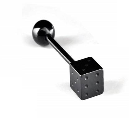 GadgetsDen 14 Gauge Surgical Steel Dice Tongue Ring Barbell Tongue Piercing Black Color Body Jewelry Stainless Steel Beaded Charm