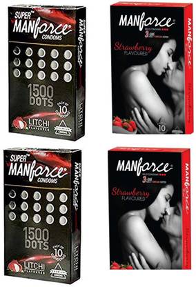 MANFORCE COMBO PAK 2 SET LITCHI & 2 SET STRAWBERRY (40)PCS Condom