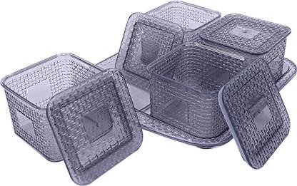 KUBER INDUSTRIES Dazzle Design Plastic Multi Purpose Dry Fruits Tray With Four Bowls Set (Grey) - CTKTC21122 Bowl Serving Set