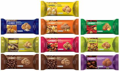 UNIBIC Assorted Cookie - Pack of 10 Cookie Packets - 75gm Each Assorted Biscuit