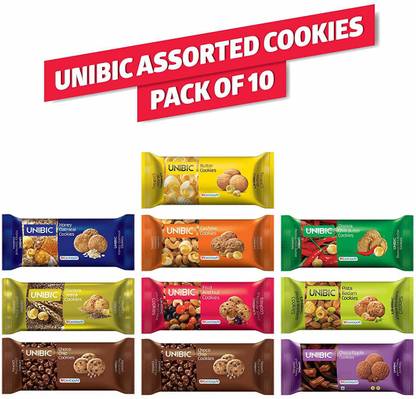 UNIBIC Assorted Cookie - Pack of 10 Cookie Packets - 75gm Each Assorted Biscuit