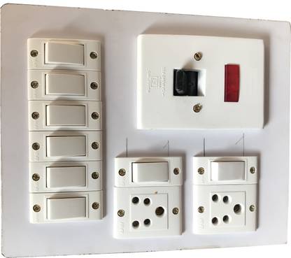 Tinax Wooden Electrical Board ( 8 Switches,2 Sockets & 1 Dp) 6 A One Way Electrical Switch