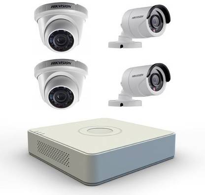 HIKVISION Hikvision 2MP 8 Ch HD DVR & 2MP 2 Dome -2 Bullet Camera HD Combo kit, Include all require accessories for 4 camera installation Security Camera