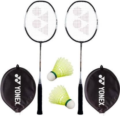 YONEX (Two Badminton Racquets and 2 Pieces Shuttlecock) - Black Badminton Kit