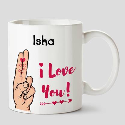 HUPPME I Love you Isha Name Ceramic White Coffee - 330 ml Ceramic Coffee Mug