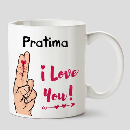 HUPPME I Love you Pratima Name Ceramic White Coffee - 330 ml Ceramic Coffee Mug