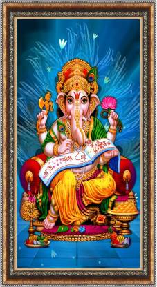 CATALOGWALA Ganesha Writing Om On Religious Book Wall Art Painting With Frame Digital Reprint 24 inch x 12 inch Painting