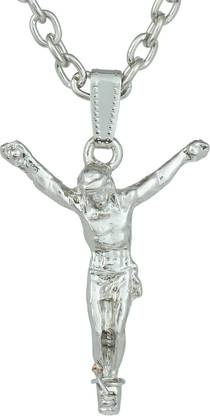 MissMister Silver Plated Jesus Piece Anchor Chain Pendant Necklace Temple Jewellery for Men and Women Silver Brass