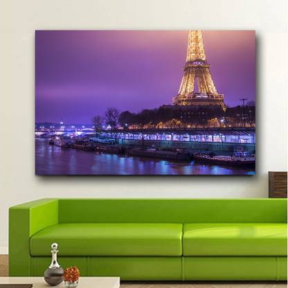 Eiffel Tower at Night & Seine River Cruise Paris,France HD Wallpaper No Framed 2ft X 4ft Canvas Art
