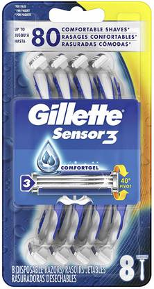Gillette Sensor3 Men's Disposable Razor, 8 Count, Mens Razors / Blades, Men