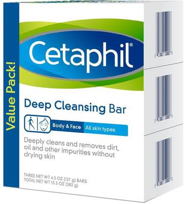 Cetaphil Deep Cleansing Face & Body Bar For All Skin Types, 3 Count Face Wash