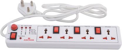 Anchor By Panasonic 4 way 6A Universal Socket with 3 Switch & 1 Master Switch Extension Board 4  Socket Extension Boards