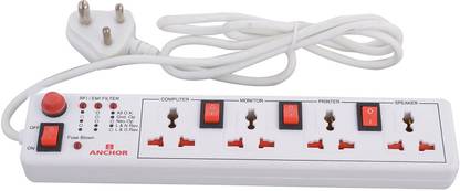 Anchor By Panasonic 4 way 6A Universal Socket with 3 Switch & 1 Master Switch 4  Socket Extension Boards