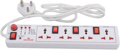 Anchor By Panasonic 4 way 6A Universal Socket with 3 Switch & 1 Master Switch Extension Board 4  Socket Extension Boards