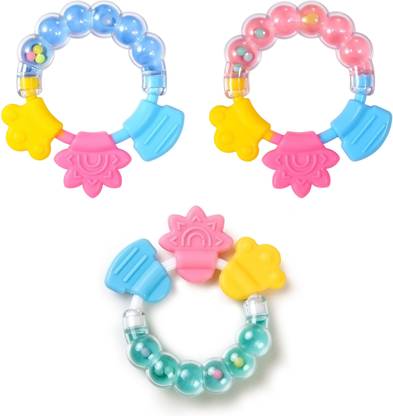 Mahikrite Baby Rattles Teether Toys, Grasping Toy Sensory Teething Rattle, Boiled Disinfection for Infant Newborn Baby Toddler (Pack of 3) Teether