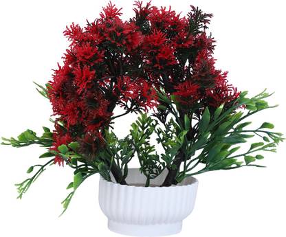 SEHAZ ARTWORKS Peacock-Feather-RED Bonsai Wild Artificial Plant  with Pot