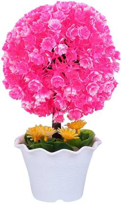 SEHAZ ARTWORKS Bush-Pink Bonsai Wild Artificial Plant  with Pot
