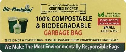 Plastobag 100% Compostable & Biodegradable Small Garbage Bag  Pack Of 15
