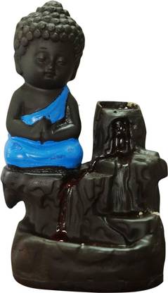 FresherCraft Handcrafted Meditating Little baby Monk Buddha Smoke Backflow Cone Incense Holder Decorative Showpiece Decorative Showpiece  -  10 cm
