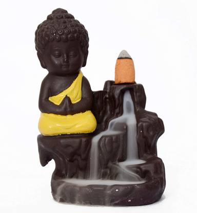 BG बाजार गली Meditating Buddha Backflow Smoke Fountain Incense Burner With 20 Backflow Scented Cones सिरेमिक धूप होल्डर