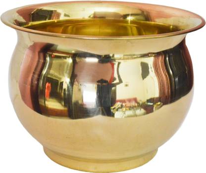 Tangerine Handcrafted Brass Plain Planter Pot- Size Dia- 12 x Height- 8.5 inch Plant Container Set