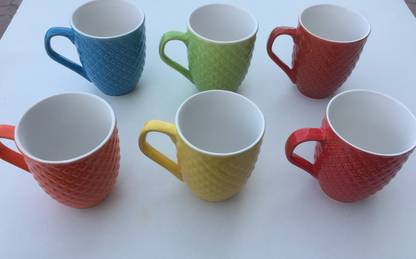 E-CHOICE Pack of 6 Ceramic Ceramic Coffee Mugs (250ml, Multicolour) - Set of 6