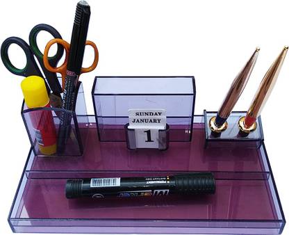 PANKU 4 Compartments Acrylic, Plastic Pen Stand