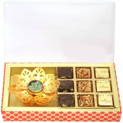 Ghasitaram Gifts Hampers-9 pcs Bites & Golden T-Lite Imperial Box Combo
