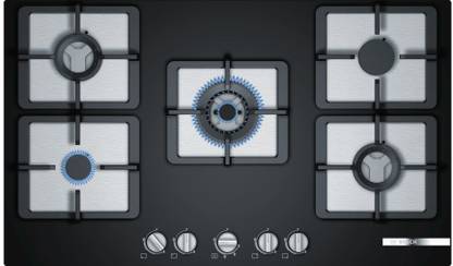 BOSCH Bosch Serie | 4 90 cm 5 Brass Burner Black Gas hob (Built- in) PPQ9S6F20I Glass Automatic Hob