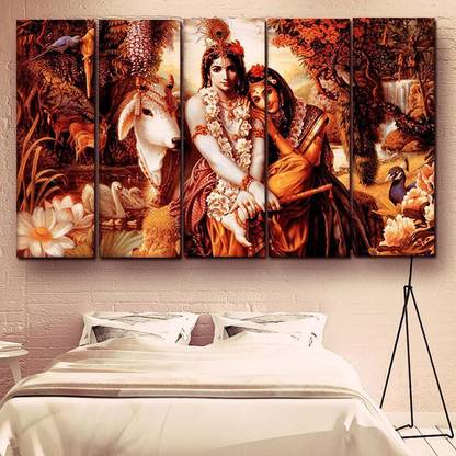 Casperme CasperMe Multiple Frames Radha Krishna Beautiful Wall Painting (50H" x 30W") Framed and Wooden Stretched for Living Room, Bedroom, Hotels & Office. Ink 30 inch x 50 inch Painting