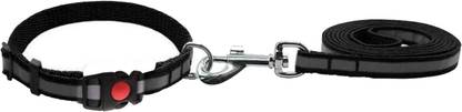Jainsons Pet Products Reflector Nylon Leash and Collar Set with Collar Lock Gives Safety Your Pet (2 cm, Black) Dog Collar & Leash