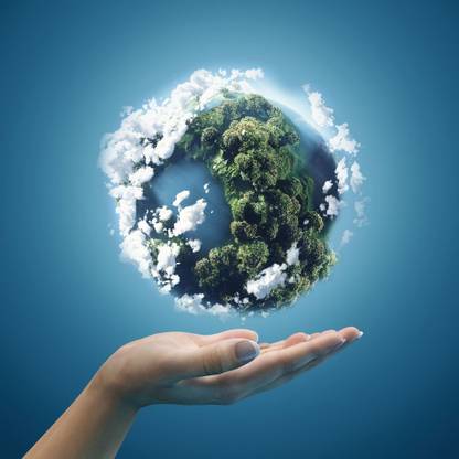 Planet earth in hands sticker poster| Paper Print