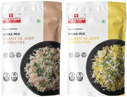Tanawade's SMART FOOD Breakfast Combo, Instant Upma, Poha Mix, Pack of 2 (one of each) 200 g