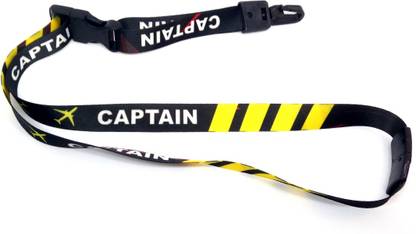pilot18 Captain 4 stripe black premium id card lanyard with break safe clips Lanyard