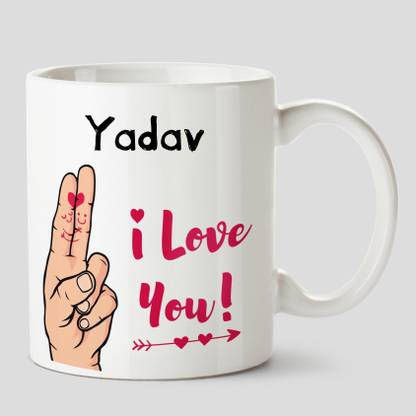 HUPPME I Love you Yadav Name Ceramic White Coffee - 330 ml Ceramic Coffee Mug