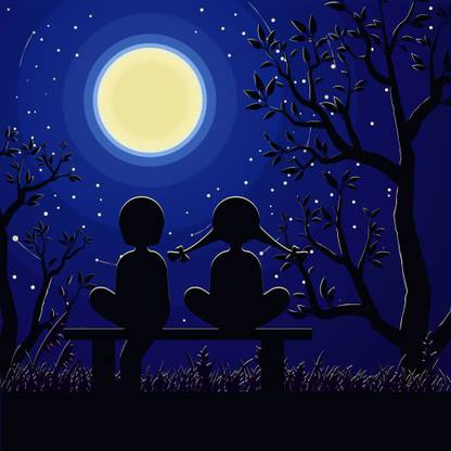 Happy couple sitting on a bench |moon quotes Paper Print