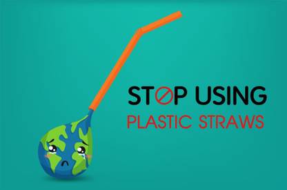 say no to plastic straws |save environment|NO plastic|save earth|size:12x18 inch|multicolor Paper Print