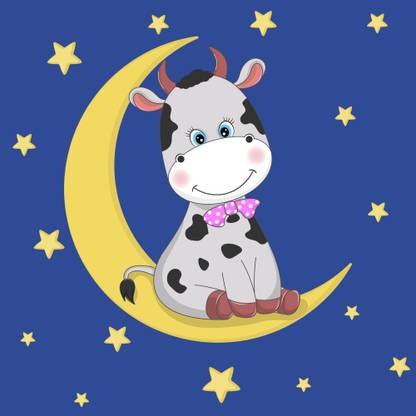 Cute funny cartoon cow |moon quotes Paper Print