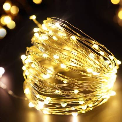 SANCTUM Silver Copper String 100 LEDs 10 m Gold, Yellow Steady Water Drop Rice Lights