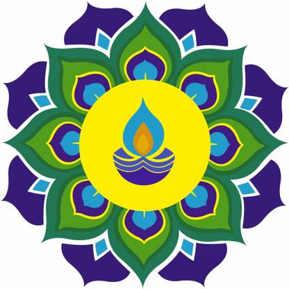 Aalam Designs 38 cm Diwali Special - Multicolored Rangoli Floor Sticker Self Adhesive Sticker