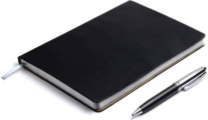 PAPERLLA DIARY BLACK A5 NOTEBOOK - Unique Multipurpose Stationery, New Year Diary for Office going Men and Women with Pen. A5 Gift Set Ruled 180 Pages