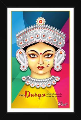 Bee Creative Maa Durga Religious Spiritual Painting for Home & Office wall decoration, Black 26 x 18 Ink 26 inch x 18 inch Painting