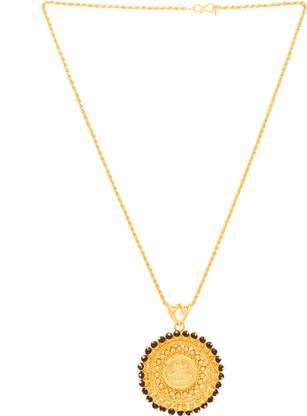 MissMister Gold Plated Handcrafted Laxmi Lakshmi Pendant Black Beads Studded Temple Jewellery EthnicTraditional Designer Chain Pendant Necklace Gold-plated Cubic Zirconia Brass Pendant