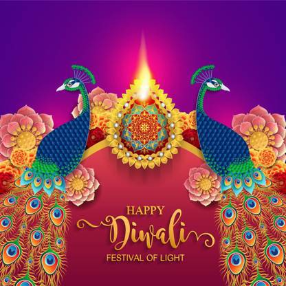 peacock with happy diwali |festival poster Paper Print