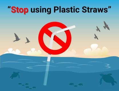 stop using plastic sticker poster|save water quotes|environment poster|slogans|size:12x18 inch|multicolor Paper Print
