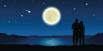 shine star with couple |moon quotes|wall poster|romantic poster|moon poster Paper Print Paper Print