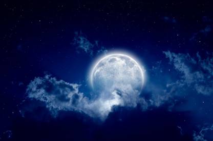KD blue background night sky full moon Sticker Poster|Night Moon poster Paper Print