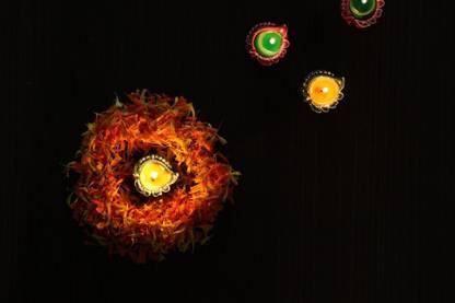 black background shiny light diya M |festival poster Paper Print