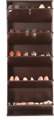 Babbar steel 26 Inches Wide 5 Door Powder Coated Wall Mounted Metallic Shoe Rack (Brown,5 Shelves) Metal Shoe Rack